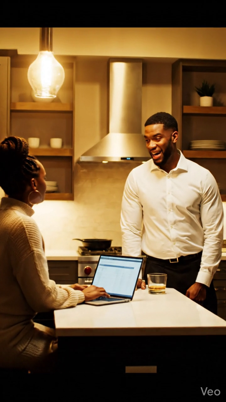 Là-bas, dans notre cuisine Austin, mon mari a posé son verre et a dit : 