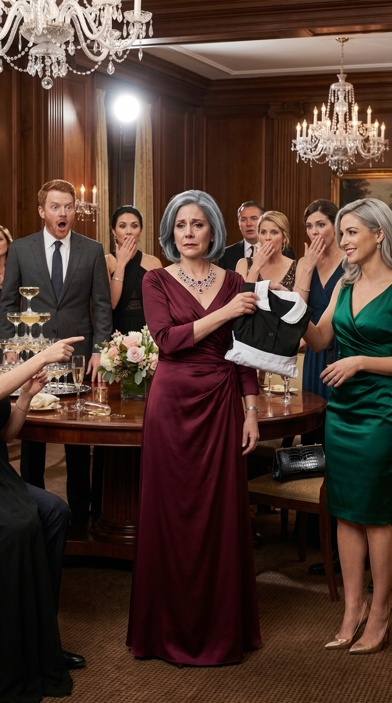 Je suis venu à la fête de fiançailles de mon fils, habillée avec fierté, mais sa fiancée riche famille m'a regardée en haut et en bas comme si j'étais sale. Puis sa mère s'est évanouie, a jeté un uniforme de bonne dans mes bras, et a dit: «Comme vous vous habillez si clairement, vous pouvez aussi bien gagner votre place ici. La chambre a éclaté dans le rire jusqu'à ce que je pose l'uniforme calmement et dit, 