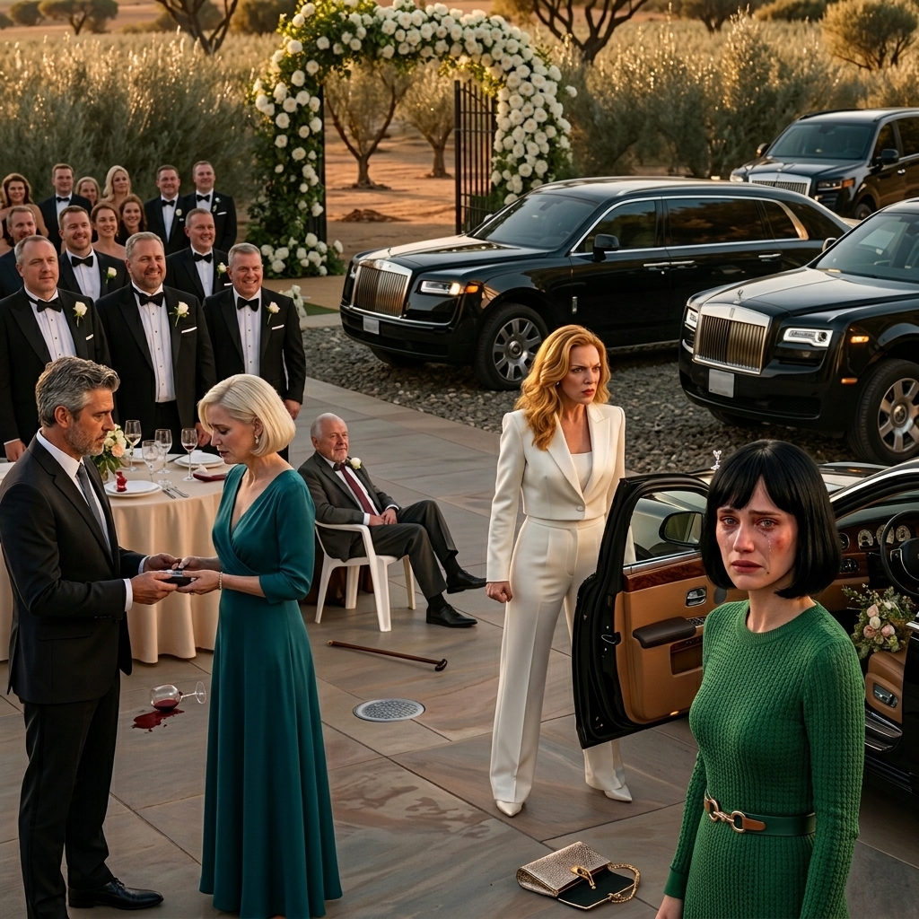 Ma mère essayait de se cacher derrière mon grand-père milliardaire de 82 ans derrière un tas d'ordures au mariage de mon frère à Napa, et quand j'ai demandé juste en face de tout le monde pourquoi des inconnus complets étaient assis à la table de famille alors qu'il était coincé sur une chaise en plastique à côté de l'aération de la salle à manger, ma mère s'est soudainement abattue, un coup fort s'est fait écho, mon visage a brûlé... et puis la porte de fer a craqué comme un convoi de Rolls Royces noirs a glissé dans l'allée comme si le domaine avait finalement décidé de répondre.