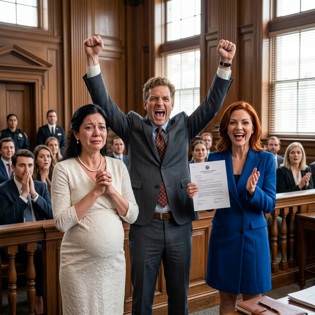 J'étais enceinte de huit mois quand mon mari milliardaire s'est penché en cour, s'est moqué, et a dit,