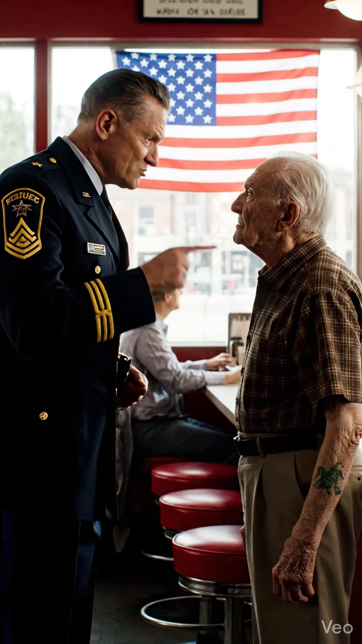 Deux jeunes hommes ont questionné un vieux vétéran jusqu'à ce qu'un commandant senior entre dans le journal