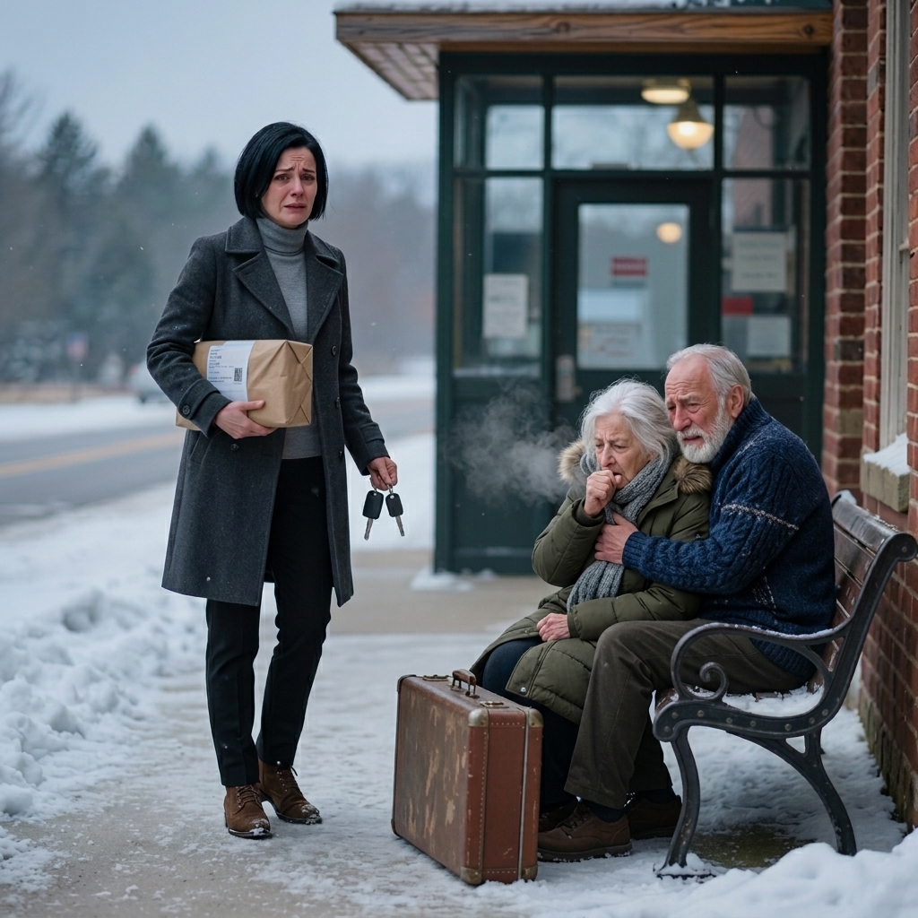 La veille de Noël, une mère veuve a vu un couple âgé se gèler sur un banc de la gare routière, embrayant deux valises usées et attendant le fils qui a promis, il s'occupera de tout. Elle les a ramenés à la maison pour un repas chaud, une nuit de sécurité, et un vrai Noël n'imaginant jamais que quelques jours plus tard, l'homme qui les a abandonnés se présenterait à sa porte d'entrée, exigeant, Je suis ici pour mes parents. Nouvelles
