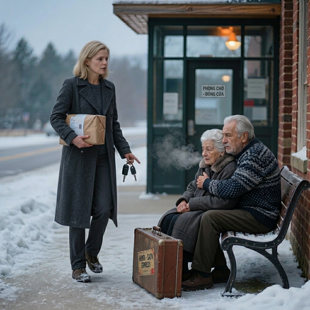 La veille de Noël, une mère veuve a vu un couple âgé se gèler sur un banc de la gare routière, embrayant deux valises usées et attendant le fils qui a promis, il s'occupera de tout. Elle les a ramenés à la maison pour un repas chaud, une nuit de sécurité, et un vrai Noël n'imaginant jamais que quelques jours plus tard, l'homme qui les a abandonnés se présenterait à sa porte d'entrée, exigeant, Je suis ici pour mes parents. Nouvelles