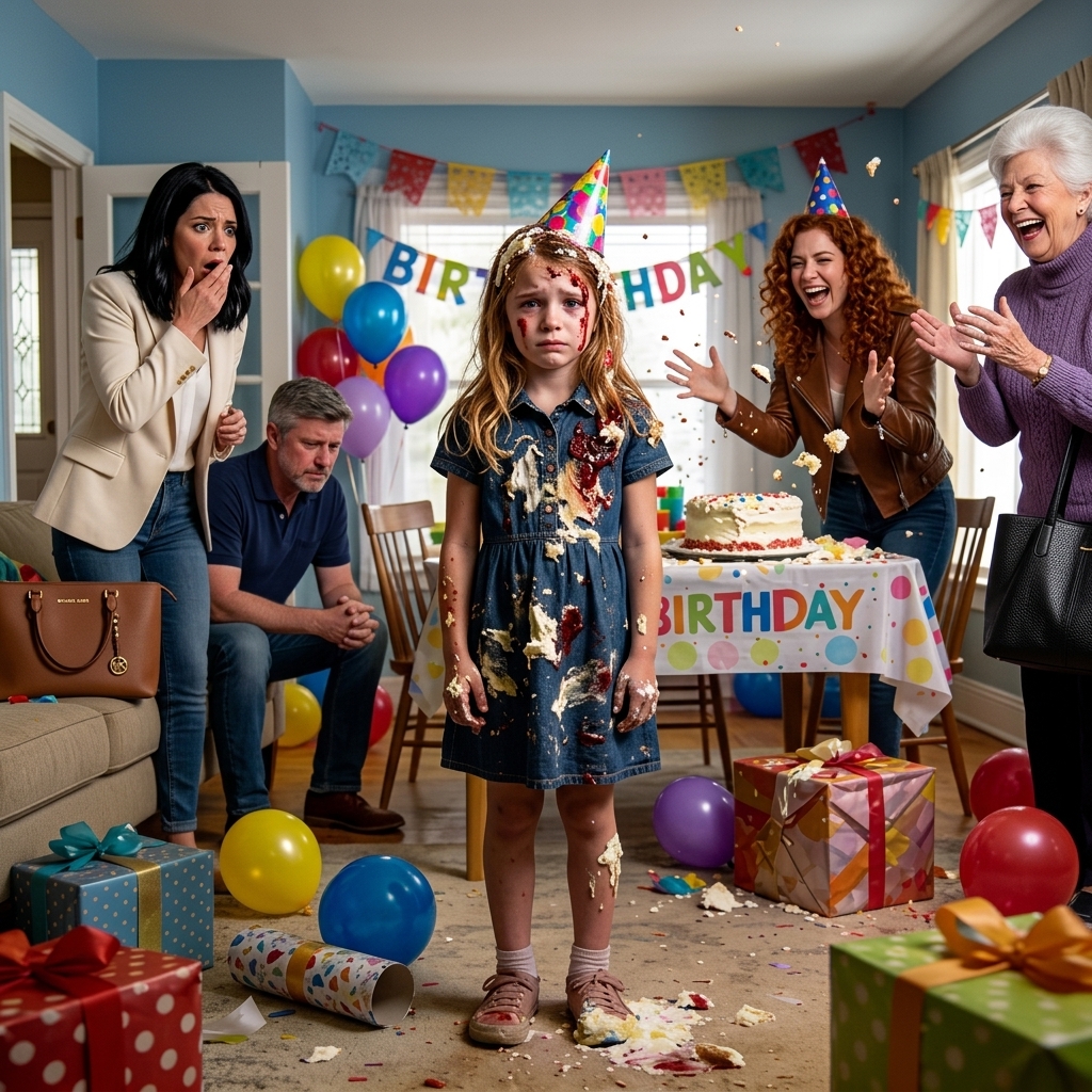 À ma fête d'anniversaire de la fille de 7 ans, ma sœur a soudain fourré un gâteau directement dans son visage. Joyeux anniversaire ! Surprise ! Ma mère a ri à haute voix. C'était inestimable ! Ma fille se tenait complètement immobile, glaçante qui coulait sur son visage. Puis elle se tourna lentement vers moi et dit, 