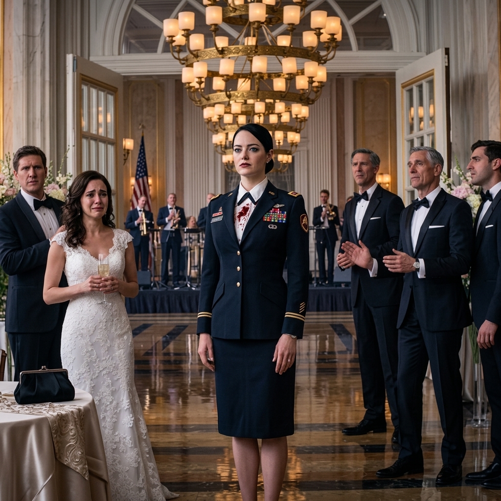 Ma sœur a jeté du vin rouge sur mon uniforme et m'a dit que je n'appartenais pas à cette salle de bal, mon père a dit à la sécurité de m'emmener avant que j'embarrasse son futur gendre, et j'ai regardé la tache qui courait sur mes rubans, j'ai vérifié le compte à rebours sur ma montre, et j'ai dit, 