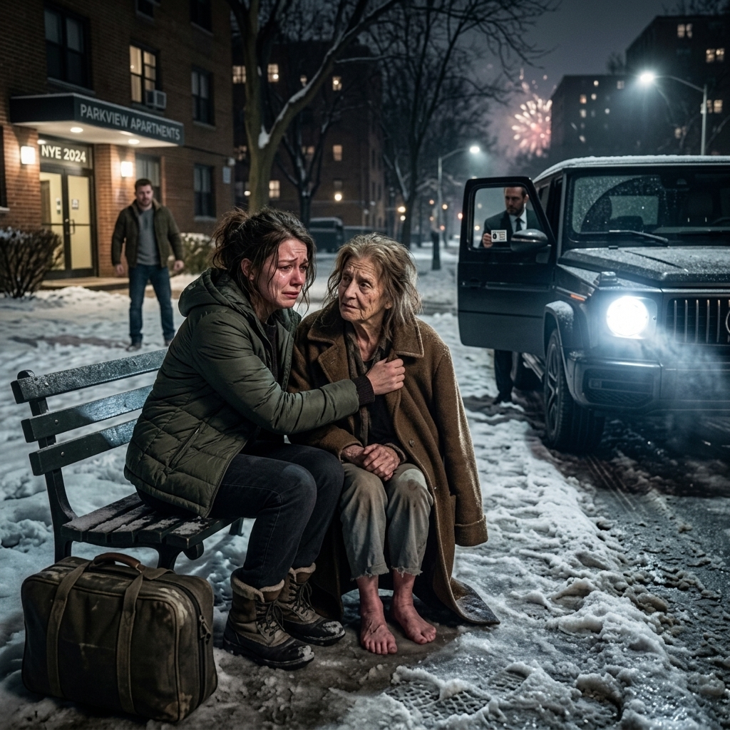 Mon fils m'a jeté sur le réveillon du Nouvel An, et des heures plus tard, j'étais sur un banc de parc quand une vieille femme pieds nus a tout changé.