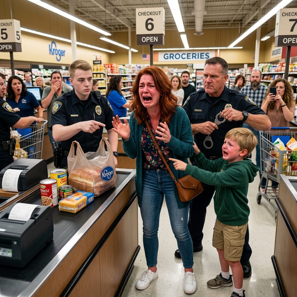 Au Supermarket Checkout, la police m'a entouré et a ouvert mon sac ce qu'ils ont trouvé les a fait tourner Pale, puis mon fils a parlé nouveau jour