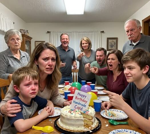 À l’anniversaire de ma mère, mon neveu a broyé la carte de mon fils et l’a jetée dans le gâteau. Personne n’aime son art bizarre. La table a éclaté en riant. Plus tard dans la nuit, mon père a envoyé un texto, peut-être sauter Noël. Tu fais tomber l’humeur. J’ai répondu, je saute aussi votre hypothèque. Permanentement. Le matin, j’avais 48 appels manqués… Nouveau jour