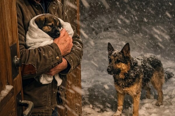 “Ce n’était pas une égratignure aléatoire.” — Un vétéran de la marine à la retraite a ouvert la porte de sa cabine pendant une tempête de neige en montagne, et le berger allemand qui se tenait là a changé pour toujours le cours de chaque vie à l’intérieur.
