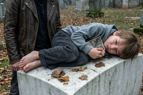 Le jour où je suis allé visiter la tombe de ma femme, comme je le faisais chaque année, j’ai trouvé un enfant pieds nus allongé sur la pierre tombale, tenant sa photo dans ses bras. Il a murmuré « Désolé, maman » et j’ai réalisé que ma femme m’avait caché un secret pendant tout notre mariage.