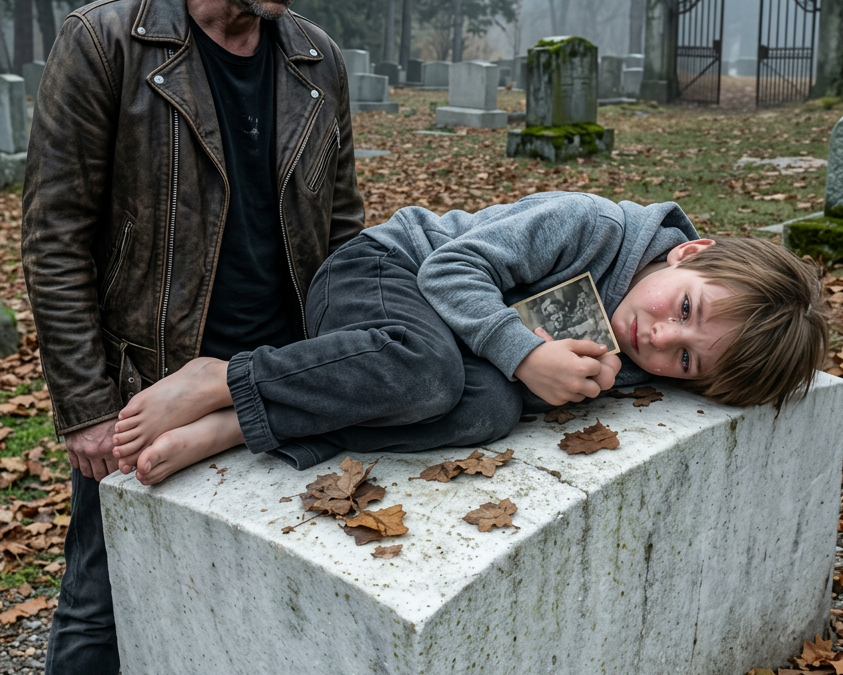 Le jour où je suis allé visiter la tombe de ma femme, comme je le faisais chaque année, j’ai trouvé un enfant pieds nus allongé sur la pierre tombale, tenant sa photo dans ses bras. Il a murmuré « Désolé, maman » et j’ai réalisé que ma femme m’avait caché un secret pendant tout notre mariage.