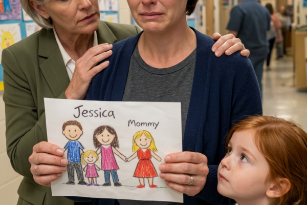 L’institutrice préscolaire de ma fille m’a pris à part et m’a tendu un dessin : une femme supplémentaire se tenait à côté de ma famille et le nom écrit au-dessus d’elle a tout changé