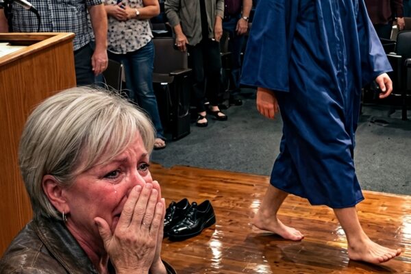 J’ai travaillé deux emplois pour élever seul mon fils – et à l’obtention de son diplôme, il a enlevé ses chaussures, a marché pieds nus sur la scène et a fait rester un auditorium entier en silence avant les applaudissements