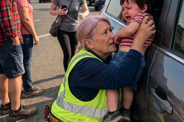 Un employé âgé d’un parking a brisé la vitre de la voiture d’un inconnu en plein jour – « Êtes-vous fou ? » une femme a crié, jusqu’à ce que la raison dans ses bras rende la foule silencieuse