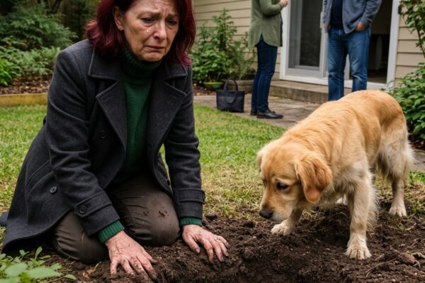 Le dernier cadeau de mon défunt mari était un chien. Mon gendre a dit qu’il l’avait déposé « pour des raisons de sécurité ». Trois jours plus tard, j’ai retrouvé le chien vivant, creusant désespérément dans le jardin qu’il avait construit, et ce qui y était enterré a tout changé
