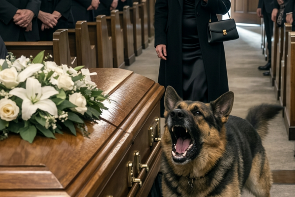“Ne touchez pas au cercueil.” — Lorsqu’un chien fidèle a bloqué des funérailles en silence, la femme qui l’a calmé a découvert un crime que la ville avait enterré depuis des années